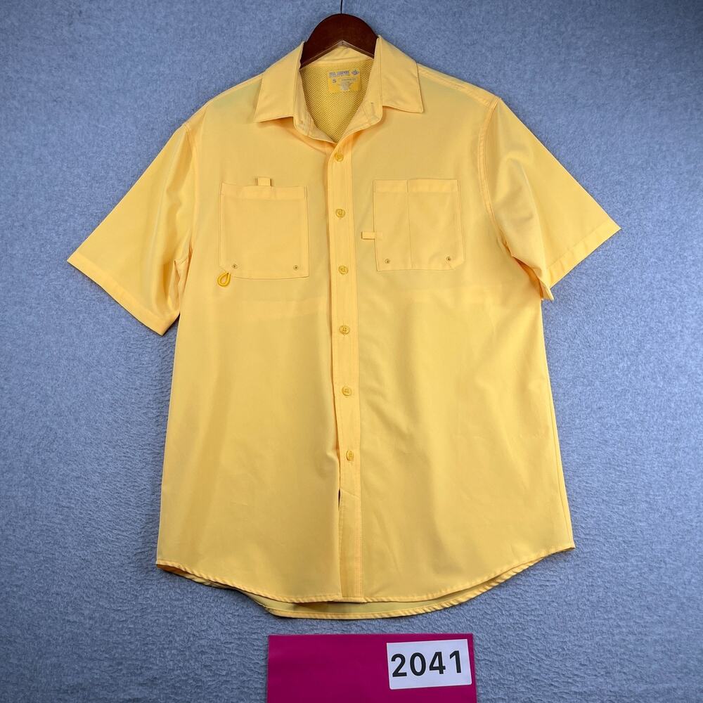 Reel Legends Shadester Shirt Yellow Small Fishing Button Up Short Sleeve Mens